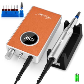 Kredioo Nagelfräser für Gelnägel Akku 35000 U/Min Elektrische Nagelfräser 2 in 1 Tischgerät und Tragbare Maniküre Pediküre Set Kabellos Nutzung 8 Stunden Orange