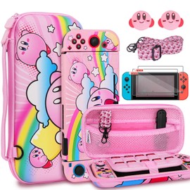 TIKOdirect Carrying Case for Switch, Cute Portable Accessories Bundle 5 in 1 of Pink Interior with Soft Protective Case, Screen Protectors and Thumb Grip caps, Pink