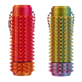 2pcs Spiky Grippie Fidget Keychain, Portable Rotating Toy Mini Rolled Grippie Stim Keyring for Focus Relaxation and Calming Massage Ideal for Adults & Gifts (Orange Gold Green & Red Gold)