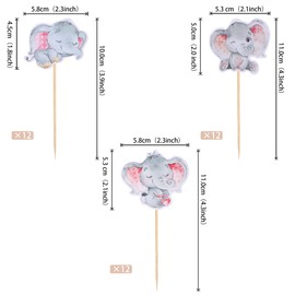 ZHUOWEISM 36 PCS Baby Elephant Cupcake Toppers Pink Elephant It's a Girl Cupcake Picks Decorations for Elephant Theme Gender Reveal Baby Shower Kids Girls Birthday Party Supplies