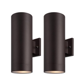 mirrea 14" Modern Outdoor Porch Light Patio Light in 2 Lights with Aluminum Cylinder and Tempered Glass Cover Waterproof Wall Sconce 2 Pack (Oil Rubbed Bronze)