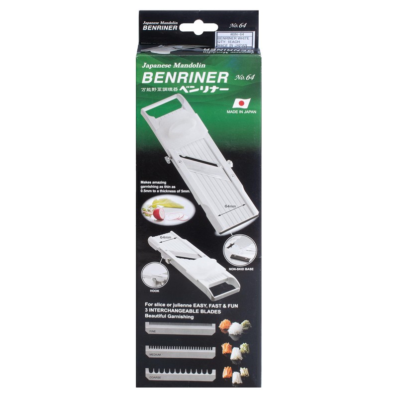 Benriner BN-64 BN-64W-1 Mandolin Vegetable Slicer, ABS Plastic, 3 Interchangeable