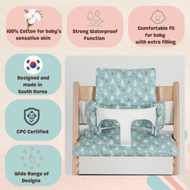 Gembebe Waterproof & Compatible Stokke Tripp Trapp Cushion Set for Newborn Baby - Easy to Clean Stokke Tripp Trapp Newborn Set - 100% Cotton Stokke High Chair Cushion Set (Mint Bunny / 49.5 Counts)