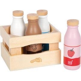 small foot Cassa con bevande a base di latte "fresh", quattro bottiglie con vari tipi di latte, compresa cassetta in legno, dai 3 anni, 12820