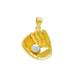 Gold Baseball Gear Charm - 10 Karat Solid Gold - Baseball Bat and Glove Pendant - Gift For Baseball Player, Gold, No Gemstone
