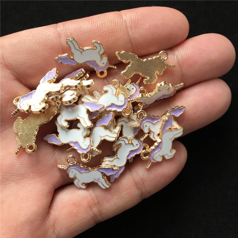 Vie jeune 50pcs Gold Plated Cute Mini Charms Enamel Unicorn
