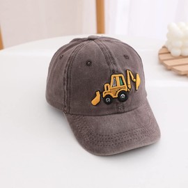 KABAKE Cute Embroidery Excavator Kids Baseball Cap Adjustable Cotton Washed Vintage Cowboy Hat for Boys Girls Age 2-8 Coffee