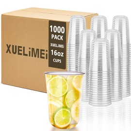 Xuelimei 1000pcs 16oz Disposable Stemless Glasses,PET Disposable Drinking Cups,Cold Party Clear Plastic Wine Glasses for Parties Birthday,Wedding,Meeting,Christmas Party Supplies. (Transparent)