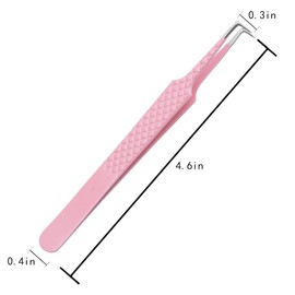 EYAKEG 90 Degree Lash Tweezers for Eyelash Extensions, Precision Fiber Tip Grip Mega Volume Lash Tweezers, Pink