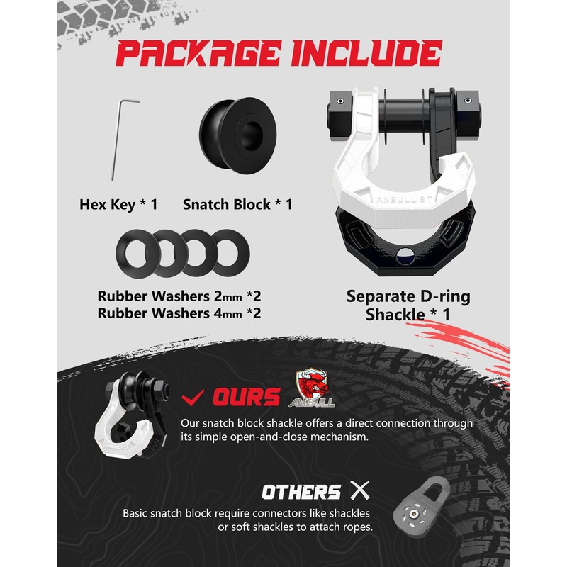 AMBULL D Ring Separate Shackle with Snatch Block, 3/4" Easy