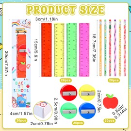 YXSJAS 20 Sets Back to School Supplies Gifts First Day of School Stationery Set Including Pencils Eraser Ruler Sharpeners,Boxes with Clear Window for Classroom Rewards Prizes Bulk
