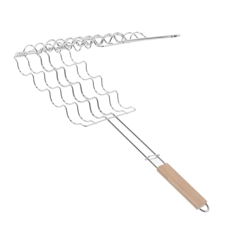 Corn Grilling Basket Stainless Steel Beech Wood Handle Even Heat