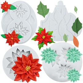 Lingzhi Poinsettia Silicone Molds Flower Fondant Mold Set of 4