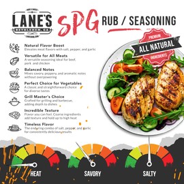 Lane's SPG Seasoning & Rub, All-Natural Coarse Ground Salt Pepper Garlic Seasoning for Any Types of Dishes, Classic Bold Flavor, No MSG, No Preservatives, Gluten-Free, Made in USA, 4.6 Oz
