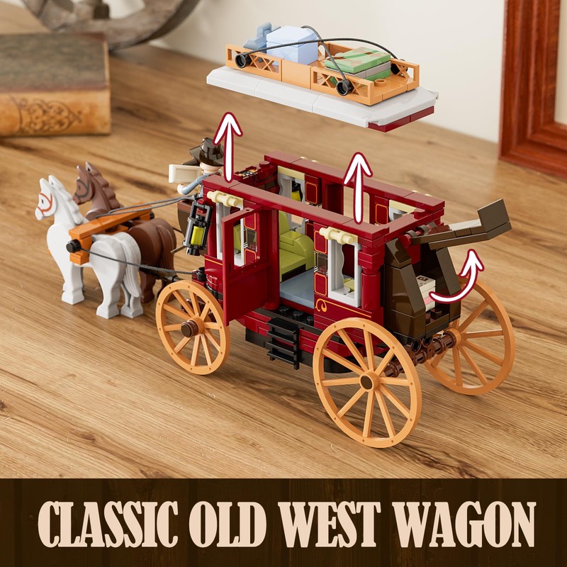 Lumibricks Western Stagecoach Lighting Building-Bricks Set - Old West Carriage