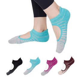 BOYLISH Anti-Slip Yoga Socks for Women, 4 Pairs Stretchy Grip Socks for Pilates, Barre, Dance, and Studio Workouts