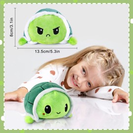 Reversible Turtle Plushie Happy Sad Turtle Teddy Show Your Mood with Double-Sided Flip Mood Turtle Super Fluffy Cute Mini Stuffed Turtle Tik Tok Trend Stuff Suitable for All Age Green