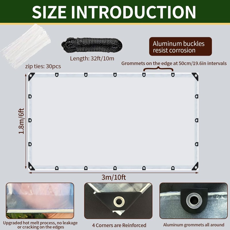 Clear Tarps Heavy Duty Waterproof, 6x10ft Upgraded Edge Heat Fused