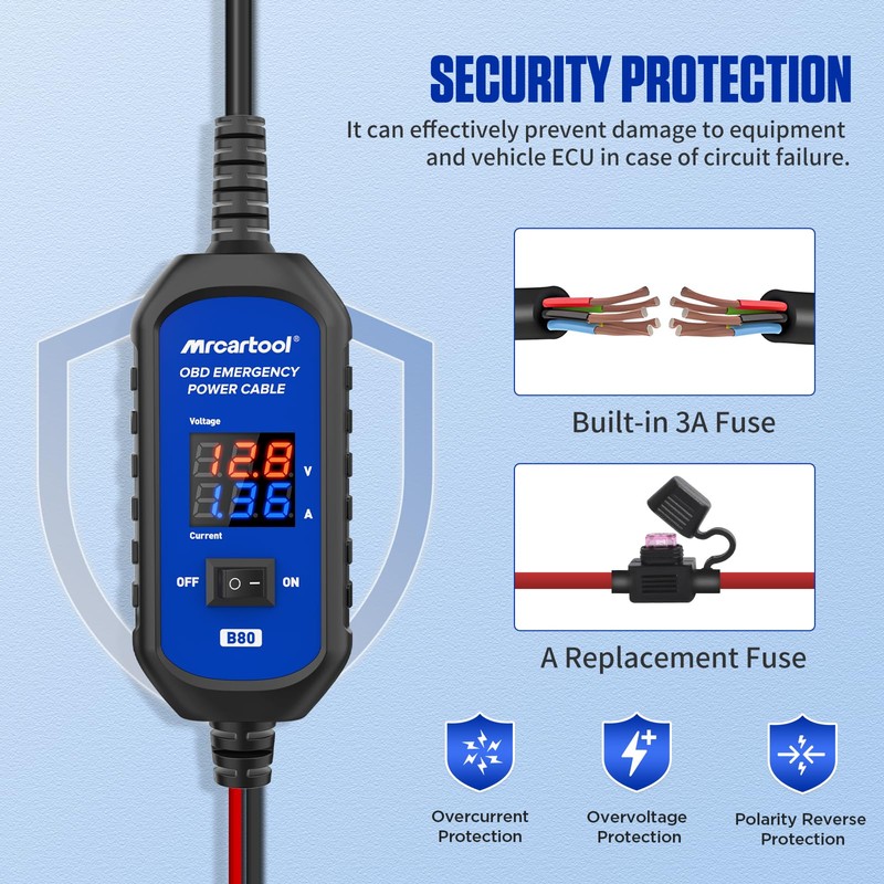 MR CARTOOL OBD2 Car Memory Saver Cable with Voltage and