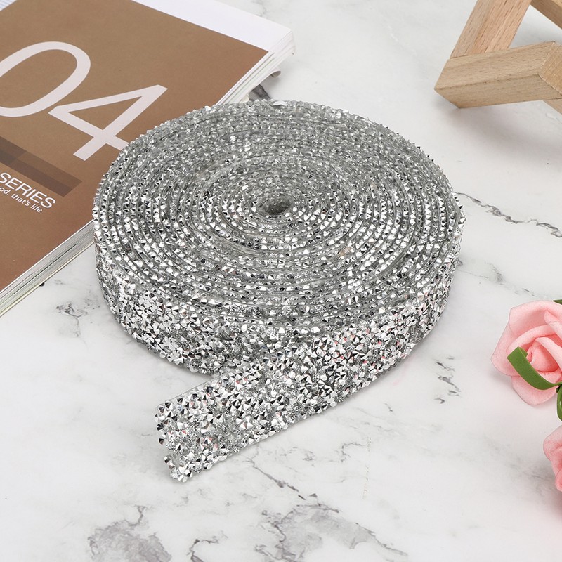 Rhinestones Trim Silver Base Ribbon DIY Hand Made Decoration Phone
