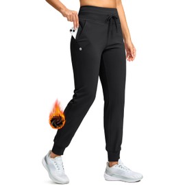 G Gradual Women's Fleece Lined Joggers 28"/30"/32" High Waisted Sweatpants Water Resistant Thermal Warm Pants Zipper Pockets(Black,30-X-Large)