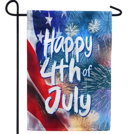 America Forever Happy 4th of July Garden Flag - Colorful Fireworks Patriotic Celebration- Memorial Day Independence Day, Yard Outdoor Decorative Double Sided Flag - 12.5 x 18 Inches