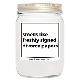 YouNique Designs Smells Like Freshly Signed Divorce Papers Candle 8oz, Divorce Candle Gifts for Newly Divorced Woman, Funny Divorce Gifts for Women, Men, Divorce Paper Candle (Mahogany Teakwood)