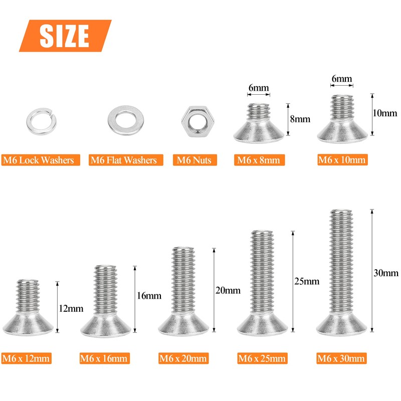 HELIFOUNER 146 Pieces M6 x 8mm /10mm /12mm /16mm /20mm