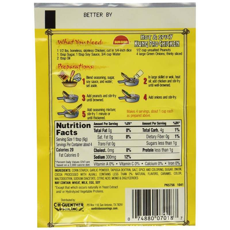 Sun-Bird HOT & SPICY KUNG PAO CHICKEN Asian Seasoning Mix,