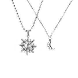 CHOORO Sun and Moon Necklace Set of 2 Couples Necklace Boyfriend Girlfriend Jewelry Gift (sun and moon)