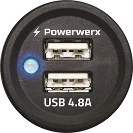 Powerwerx PanelUSB-Plus 4.8A Dual USB Device Charger 1 1/8” Panel Hole Mount for 12/24V Systems