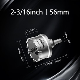 Mollom (56mm | 2-3/16'') Heavy Duty Carbide Hole Saw with 2 Pilot Drill Bits, Hole Cutter cuts Stainless Steel, mild Steel, Iron, Copper, Brass, Plastic