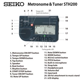 Seiko STH200BP Metronome & Tuner Black Pickup Microphone Set of 2 Special Pack