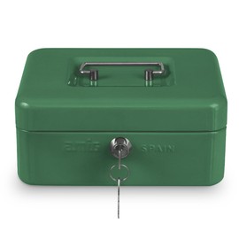 Amig - Safe | Cash Box | Safe for Money, Notes and Coins | With Coin Compartment and 2 Keys | Steel | Colour: Green | 150 x 110 x 70 mm