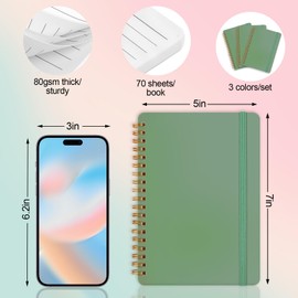 Utron 3 PCS Small Spiral Notebook 5x7, Notebooks for Note Taking, Green Spiral Journal Notebook, Work Notebook Small Notebooks 5x7 with Strap, Cute Notebooks for Women 70 Sheets/Note Books