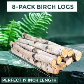 17 Inch Natural Birch Logs - Decorative Dried Birch Wood Logs for Fireplace, Wedding Centerpieces - Unfinished Wood DIY Crafts, & Home Décor - Birch Log Bundle for Indoor Display (8 PCS) (1"-2.5" DIA)