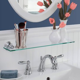 Fab Glass and Mirror Rectangle Floating Shelf Kit Clear 3/8" Thick Tempered Glass, 4-3/4" x 24"