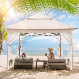 yoyomax Pop Up Gazebo 13x13 - Portable Canopy Tent with Netting for Garden,Camping and Patio, Outdoor Canopy with Double Roof Tops and 169 Square Feet of Shade,Quick Setup,Khaki