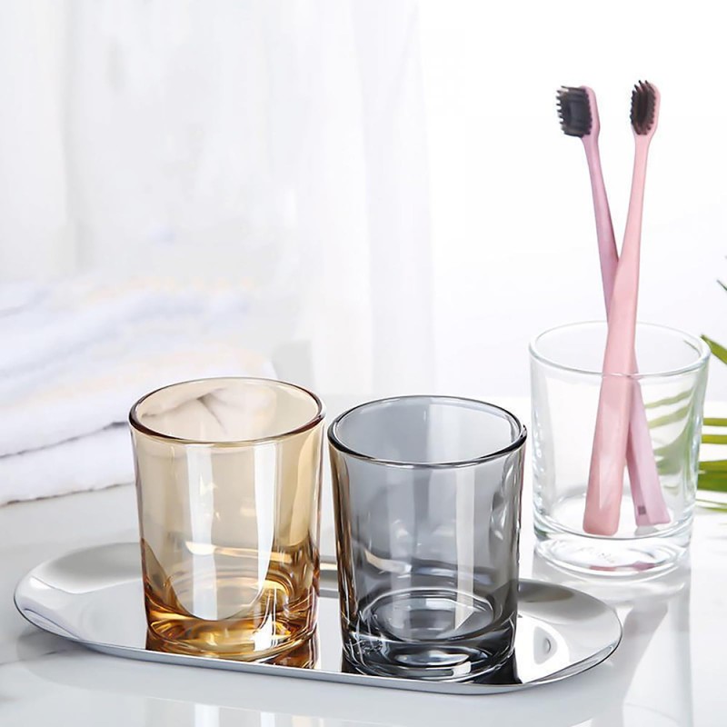 Gaolinci 2 Pcs Classic Clear Cylindrical Glass Mouthwash Cups, Bathroom