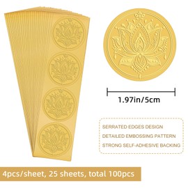 CRASPIRE 2" Gold Foil Sticker Lotus 100pcs Certificate Seals Gold Embossed Round Embossed Foil Seal Stickers for Envelopes Invitation Card Diplomas Awards Graduation Celebration
