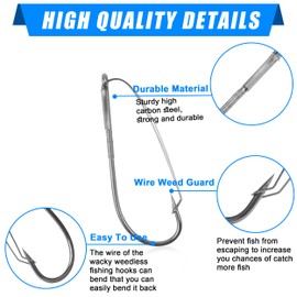 Weedless Wacky Rig Hooks Bass Fishing Hooks Kit, 50pcs Carbon Steel Wide Gap Worm Hook with Weed Guard Long Necks Hook for Wacky Rigging Soft Baits