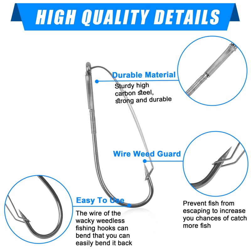 Weedless Wacky Rig Hooks Bass Fishing Hooks Kit, 50pcs Carbon