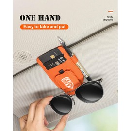 fccairms Sunglasses Holder for Car Visor, Magnetic Leather Glasses Eyeglass Clip, With Ticket and Pen Clip (Red)