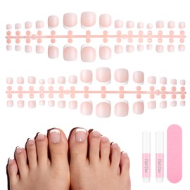 TOMICCA French False Toenails Set, 150 Pcs Nude Pink Long False Toe nails with Nail Glue and Strip, 12 Sizes Full Cover Artificial Feet Nail Tips for Women Nail Art