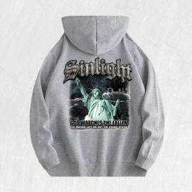 Liberty Statue Graphic Hoodie 100% Cotton US Warehouse 6 ColorsColor: Brown, Size: 2 XL