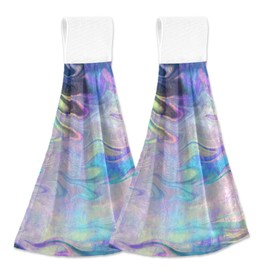 Kigai Iridescent Flower Hanging Towels,Magic Tape Hanging Kitchen Towels,Super Absorbent,Fast Drying Cotton Hanging Tie Towels,Hand Towels