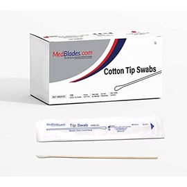 MedBlades Box of 100 6" GAMMA STERILIZED Individually Wrapped Single Sterile Cotton 1 Each Tip Swab Applicators Wood Handle Nasal Swab Ointment Applicator