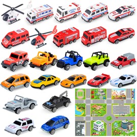 Tcvents Car Toy Mini Car Set, Car Set, Super Rich 24-Piece Set, Working Car, Mini Car Set, Helicopter, Construction Vehicle, Military Car Toy, Ambulance, Jeep, Children's Toy, Present, Reward, Mini