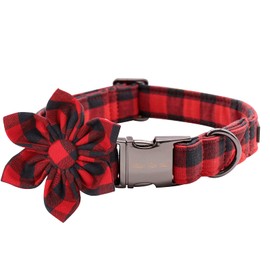 Uniqe Style Paws Christmas Grid Dog Collar, Female or Male Adjustable Dog Collar with Flower, Durable Floral Pattern Pet Collar for Small Dogs and Cats
