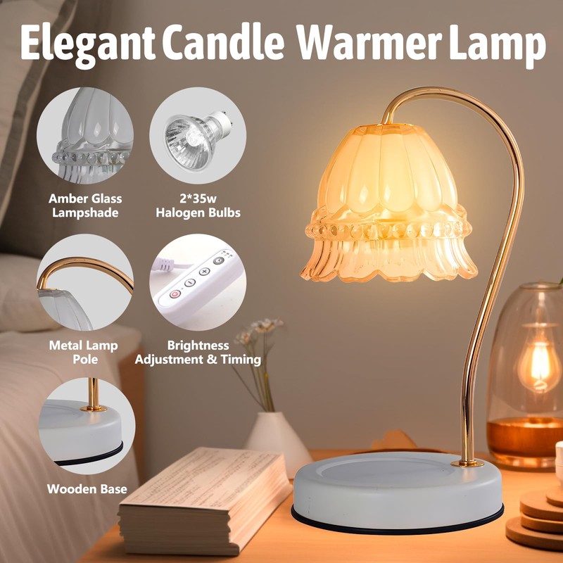 GEEZO Fragrance Candle Warmer Lamp，Electric Candle Warmer with Timer &